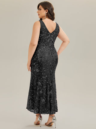 Strapless Deep V-Neck Fishtail Maxi Dress with High Stretch Evening Dresses