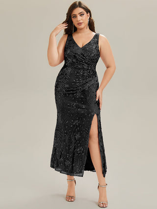 Strapless Deep V-Neck Fishtail Maxi Dress with High Stretch Evening Dresses