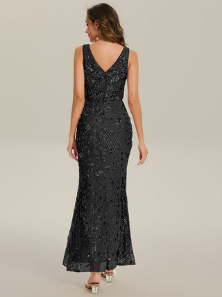 Strapless Deep V-Neck Fishtail Maxi Dress with High Stretch Evening Dresses
