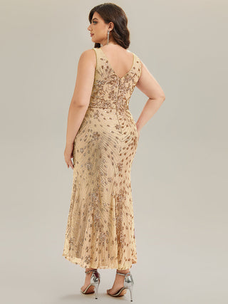 Strapless Deep V-Neck Fishtail Maxi Dress with High Stretch Evening Dresses