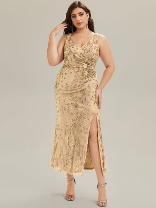 Strapless Deep V-Neck Fishtail Maxi Dress with High Stretch Evening Dresses