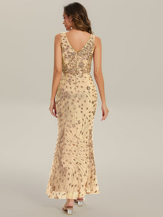 Strapless Deep V-Neck Fishtail Maxi Dress with High Stretch Evening Dresses