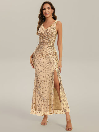 Strapless Deep V-Neck Fishtail Maxi Dress with High Stretch Evening Dresses