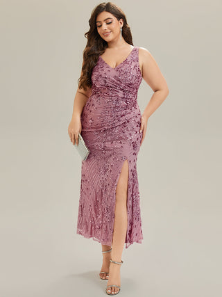 Strapless Deep V-Neck Fishtail Maxi Dress with High Stretch Evening Dresses
