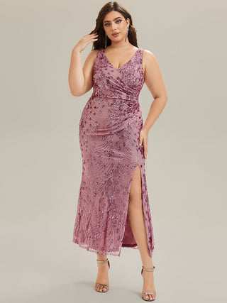 Strapless Deep V-Neck Fishtail Maxi Dress with High Stretch Evening Dresses