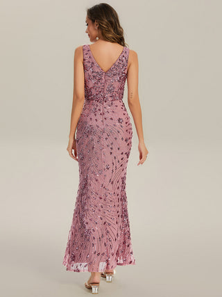 Strapless Deep V-Neck Fishtail Maxi Dress with High Stretch Evening Dresses