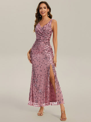 Strapless Deep V-Neck Fishtail Maxi Dress with High Stretch Evening Dresses