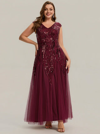 Strapless V-Neck A-Line Floor Length Embroidered Evening Dresses
