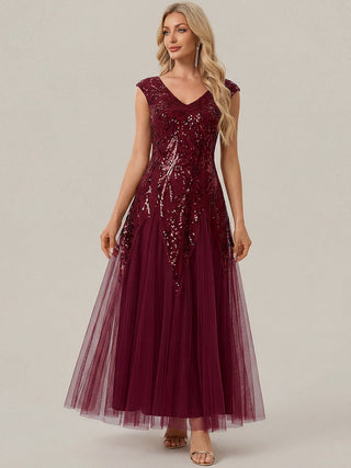 Strapless V-Neck A-Line Floor Length Embroidered Evening Dresses