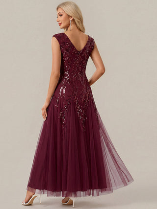 Strapless V-Neck A-Line Floor Length Embroidered Evening Dresses