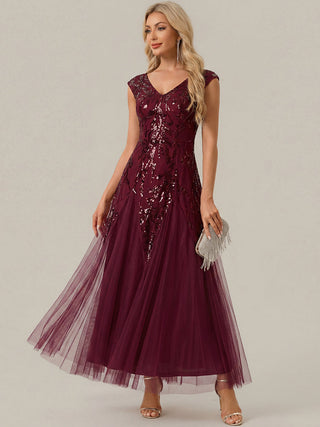 Strapless V-Neck A-Line Floor Length Embroidered Evening Dresses
