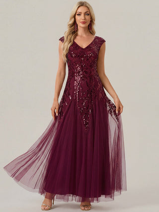 Strapless V-Neck A-Line Floor Length Embroidered Evening Dresses