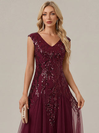 Strapless V-Neck A-Line Floor Length Embroidered Evening Dresses