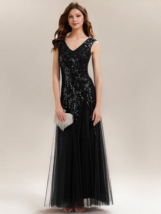 Strapless V-Neck A-Line Floor Length Embroidered Evening Dresses