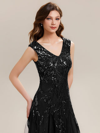 Strapless V-Neck A-Line Floor Length Embroidered Evening Dresses