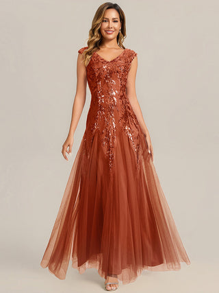Strapless V-Neck A-Line Floor Length Embroidered Evening Dresses