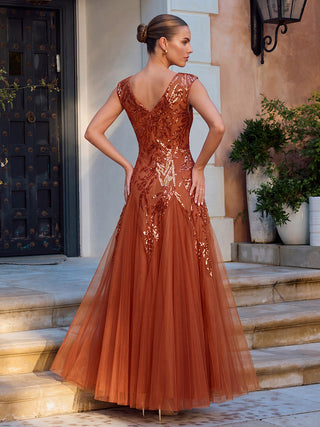 Strapless V-Neck A-Line Floor Length Embroidered Evening Dresses