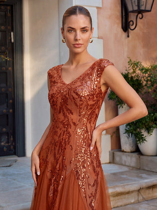 Strapless V-Neck A-Line Floor Length Embroidered Evening Dresses