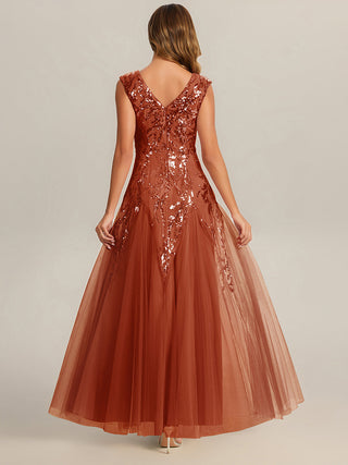 Strapless V-Neck A-Line Floor Length Embroidered Evening Dresses
