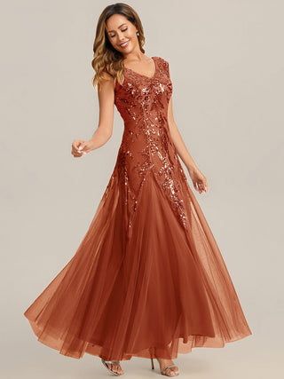 Strapless V-Neck A-Line Floor Length Embroidered Evening Dresses