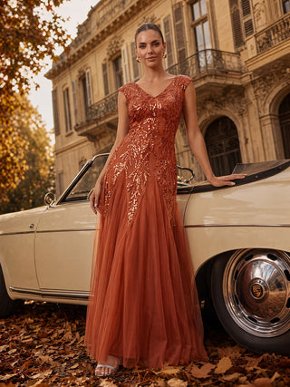 Strapless V-Neck A-Line Floor Length Embroidered Evening Dresses