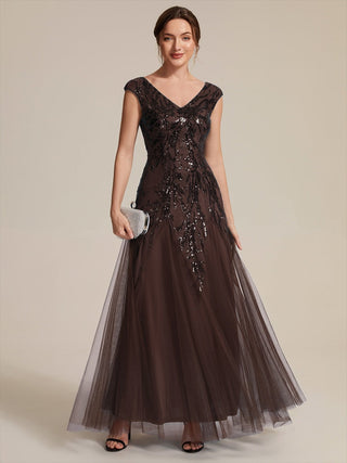Strapless V-Neck A-Line Floor Length Embroidered Evening Dresses