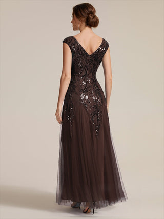 Strapless V-Neck A-Line Floor Length Embroidered Evening Dresses