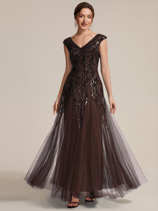 Strapless V-Neck A-Line Floor Length Embroidered Evening Dresses