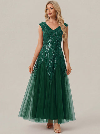 Strapless V-Neck A-Line Floor Length Embroidered Evening Dresses