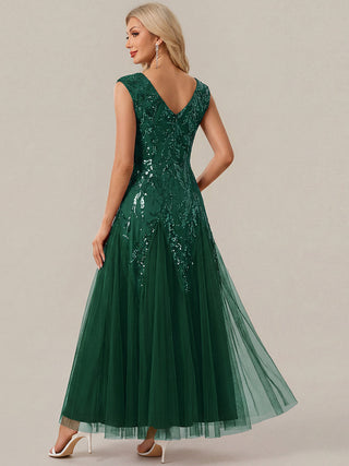 Strapless V-Neck A-Line Floor Length Embroidered Evening Dresses