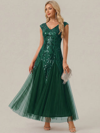 Strapless V-Neck A-Line Floor Length Embroidered Evening Dresses
