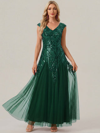 Strapless V-Neck A-Line Floor Length Embroidered Evening Dresses