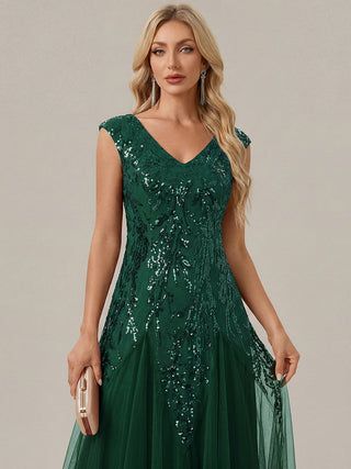 Strapless V-Neck A-Line Floor Length Embroidered Evening Dresses