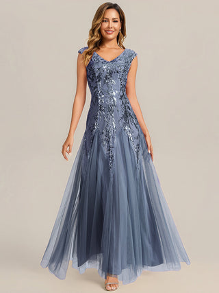 Strapless V-Neck A-Line Floor Length Embroidered Evening Dresses