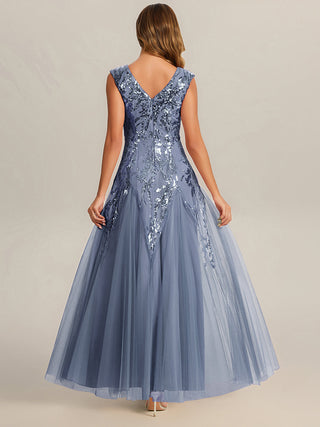 Strapless V-Neck A-Line Floor Length Embroidered Evening Dresses