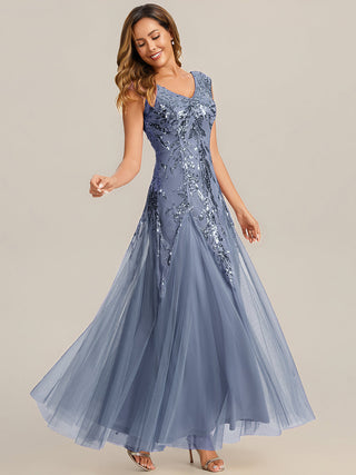 Strapless V-Neck A-Line Floor Length Embroidered Evening Dresses