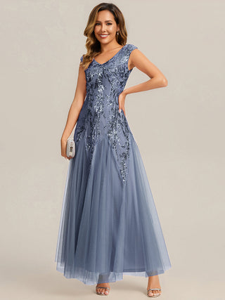 Strapless V-Neck A-Line Floor Length Embroidered Evening Dresses