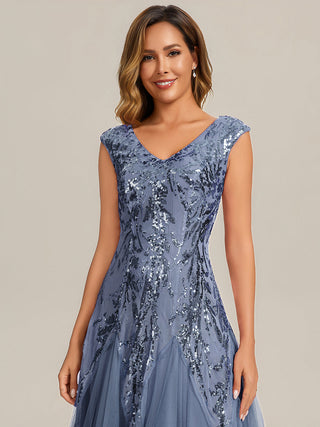 Strapless V-Neck A-Line Floor Length Embroidered Evening Dresses