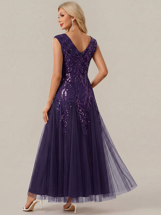 Strapless V-Neck A-Line Floor Length Embroidered Evening Dresses