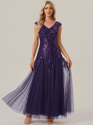 Strapless V-Neck A-Line Floor Length Embroidered Evening Dresses