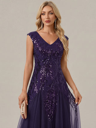 Strapless V-Neck A-Line Floor Length Embroidered Evening Dresses