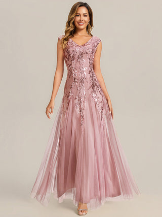 Strapless V-Neck A-Line Floor Length Embroidered Evening Dresses
