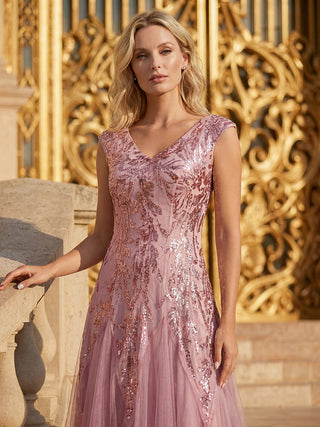 Strapless V-Neck A-Line Floor Length Embroidered Evening Dresses