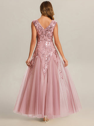 Strapless V-Neck A-Line Floor Length Embroidered Evening Dresses