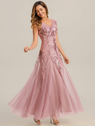 Strapless V-Neck A-Line Floor Length Embroidered Evening Dresses
