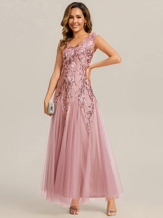 Strapless V-Neck A-Line Floor Length Embroidered Evening Dresses