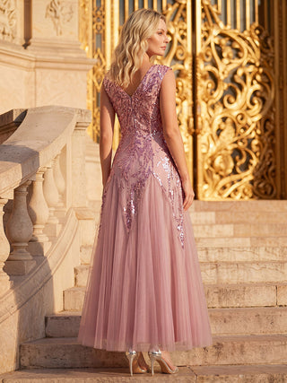 Strapless V-Neck A-Line Floor Length Embroidered Evening Dresses