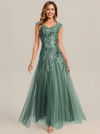 Strapless V-Neck A-Line Floor Length Embroidered Evening Dresses