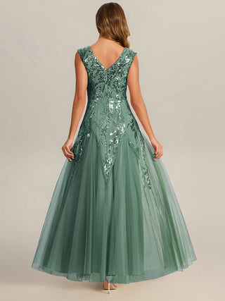 Strapless V-Neck A-Line Floor Length Embroidered Evening Dresses