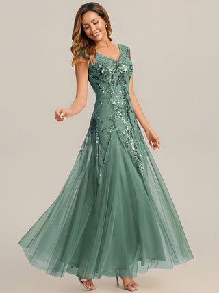 Strapless V-Neck A-Line Floor Length Embroidered Evening Dresses